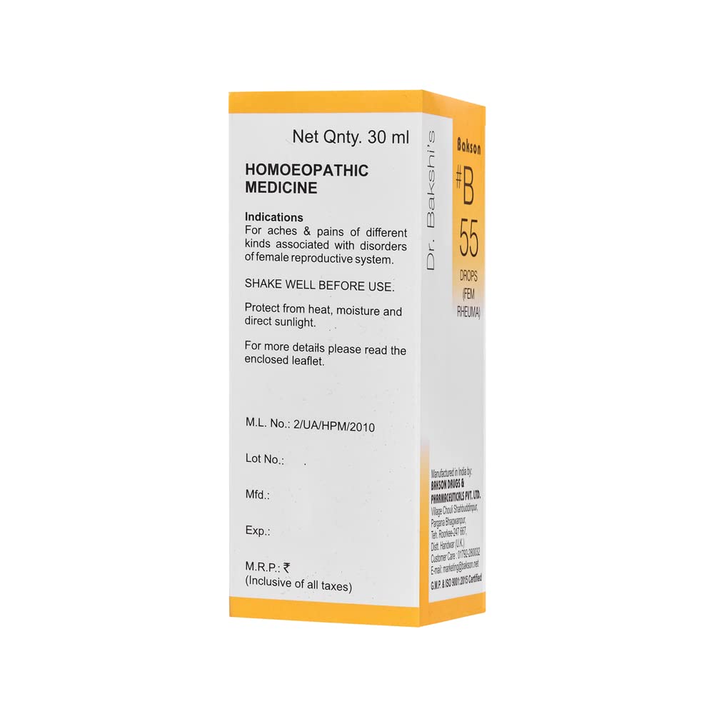 Dr. Bakshi's BAKSON'S HOMOEOPATHY B55 Fem Rheuma Drops 30 ml Pack for Joint Comfort & Muscle Ease