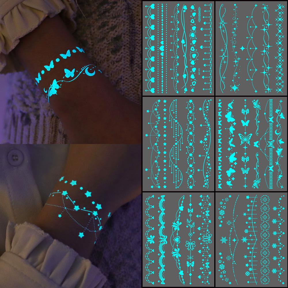 white luminous Bracelet Necklace Body Art 6Sheets Temporary Fake Tatoo Tattoo Sticker Waterproof For Women Accessories
