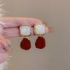 French Retro Elegant Water Drop Wine Red Female Earrings Ladies Earrings Christmas Gift Jewelry