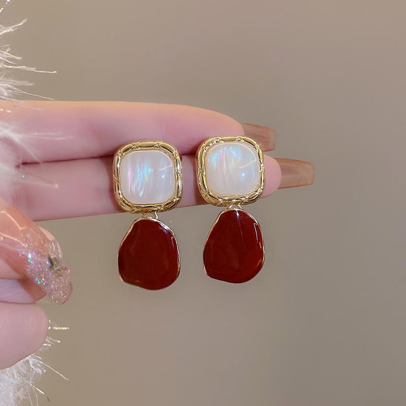 French Retro Elegant Water Drop Wine Red Female Earrings Ladies Earrings Christmas Gift Jewelry