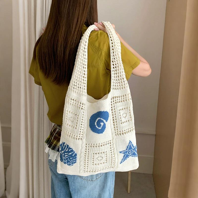 Designer Knitted High-capacity Tote Bags Women's Summer Beach Bag Casual Hollow Woven Underarm Shoulder Bag