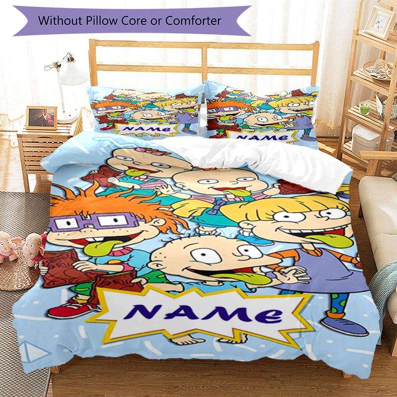 3pcs Custom Name Rugrats Bedding Set Duvet Cover Closure Includes 1 Duvet Cover & 2 Pillowcases, Soft and Comfortable for All Seasons.