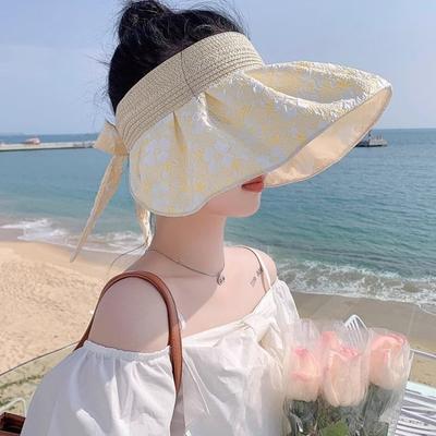 2025 New Woven Hollow Top Sunscreen Hat, Face Shielding UV Summer Sun Shading Sun Hat Female Shell Hat, Fashion Ladies Hat