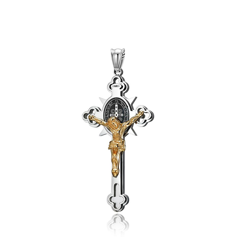 Vintage Christian Jesus Cross Pendant Necklace Men's Stainless Steel Religious Jesus Necklaces Prayer Baptism Jewelry
