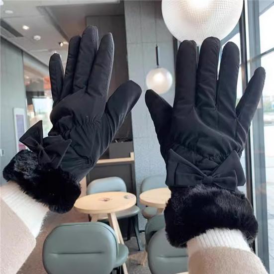 1 Paire Gants d'Hiver Doublure Velours Épaissie Tissu Imperméable Coupe-vent Écran Tactile Gants Sports d'Hiver