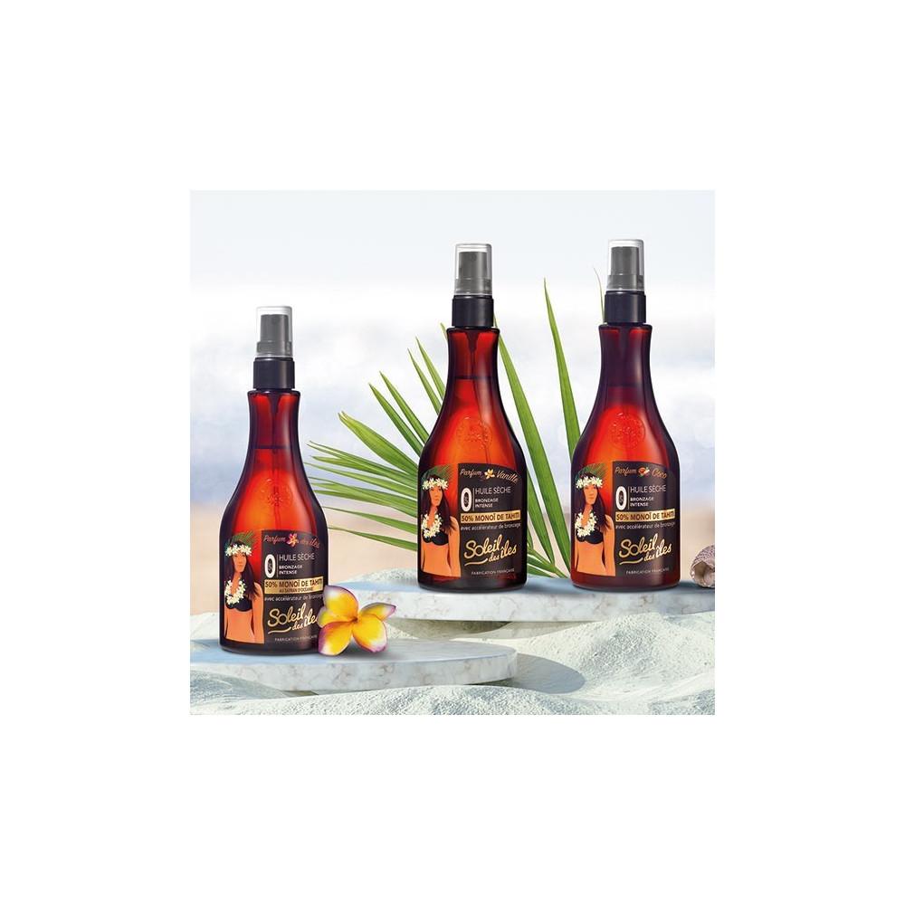 Soleil des Îles - Huile Sèche Bronzage Intense 50 % Monoï de Tahiti - Parfum Vanille -