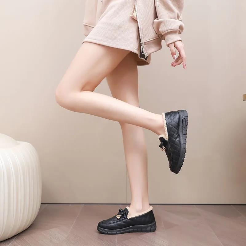 Winter Peas Shoes Women's Plus Velvet Warm Mother Shoes Thickened Soft-soled Non-slip One-step Outer Wear Cotton Shoes