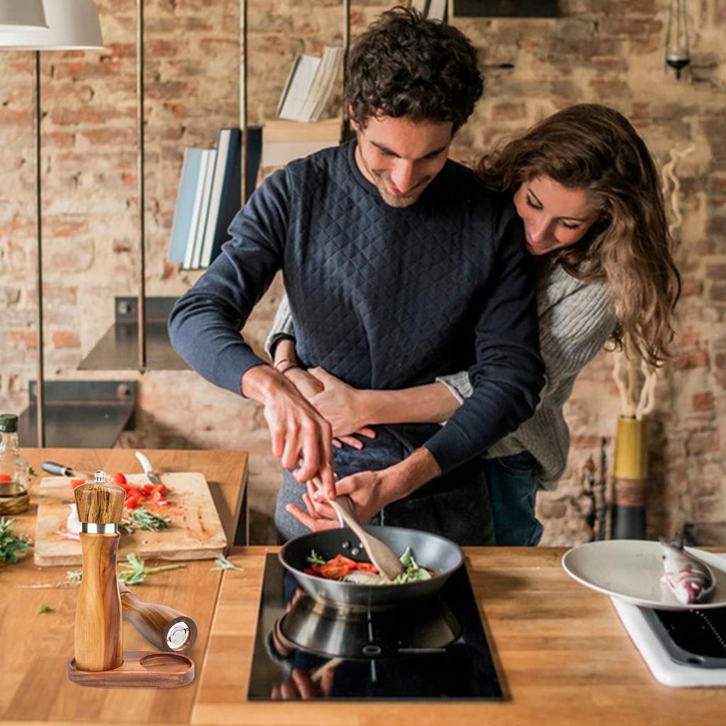 VanlonPro Salt and Pepper Mill Tray, Acacia Wood Tray, Pepper Mill Holder & Rest (2.5-inch Inner Diameter), Fits Many Mills & Shakers, Salt & Pepper