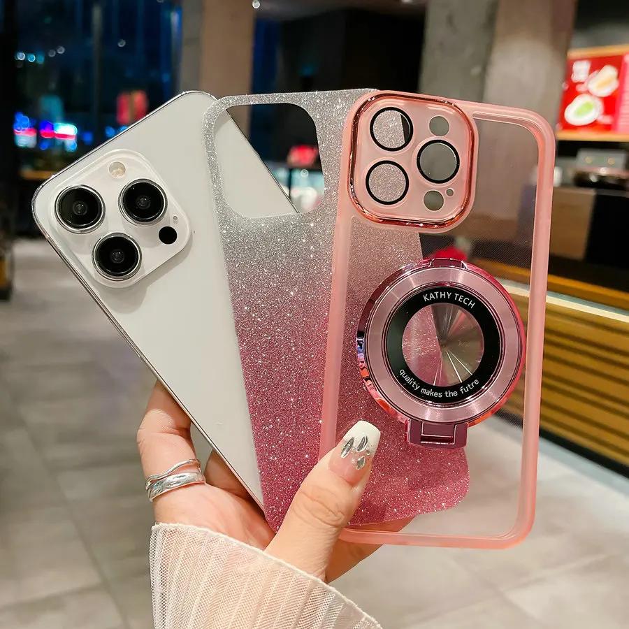 Magnetic Holder Glitter Silicone Case for VIVO Y78 Y77 Y77E Y16 Y17 Y18 Y35 Y20 Y21S Y52S Y76S Y200i Y200 X70 X80 X90 X100 Pro S15 S17 S18 S19 Pro