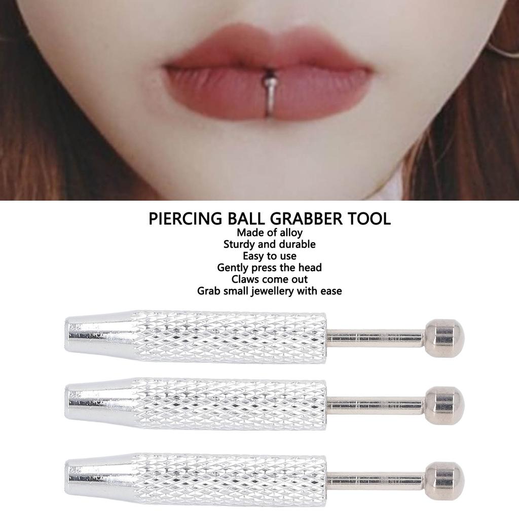 3pcs Piercing Ball Grabber Tool Short Anti Slip 4 Prong Diamond Claw Tweezers for Tiny Objects