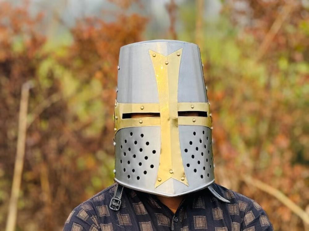 Mittelalterlicher Templer-Kreuzritterhelm, Requisite, Cosplay, Stahl, Reenactment, Rollenspiel, Halloween-Kostüm, tragbarer Helm, Geschenk, Ehemann, Geschenk für Männer