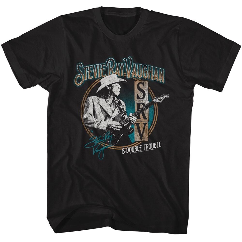 

STEVIE RAY VAUGHAN T-Shirt Mens Plus DOUBLE TROUBLE Rock N Roll Music New Black Unisex T-Shirt L