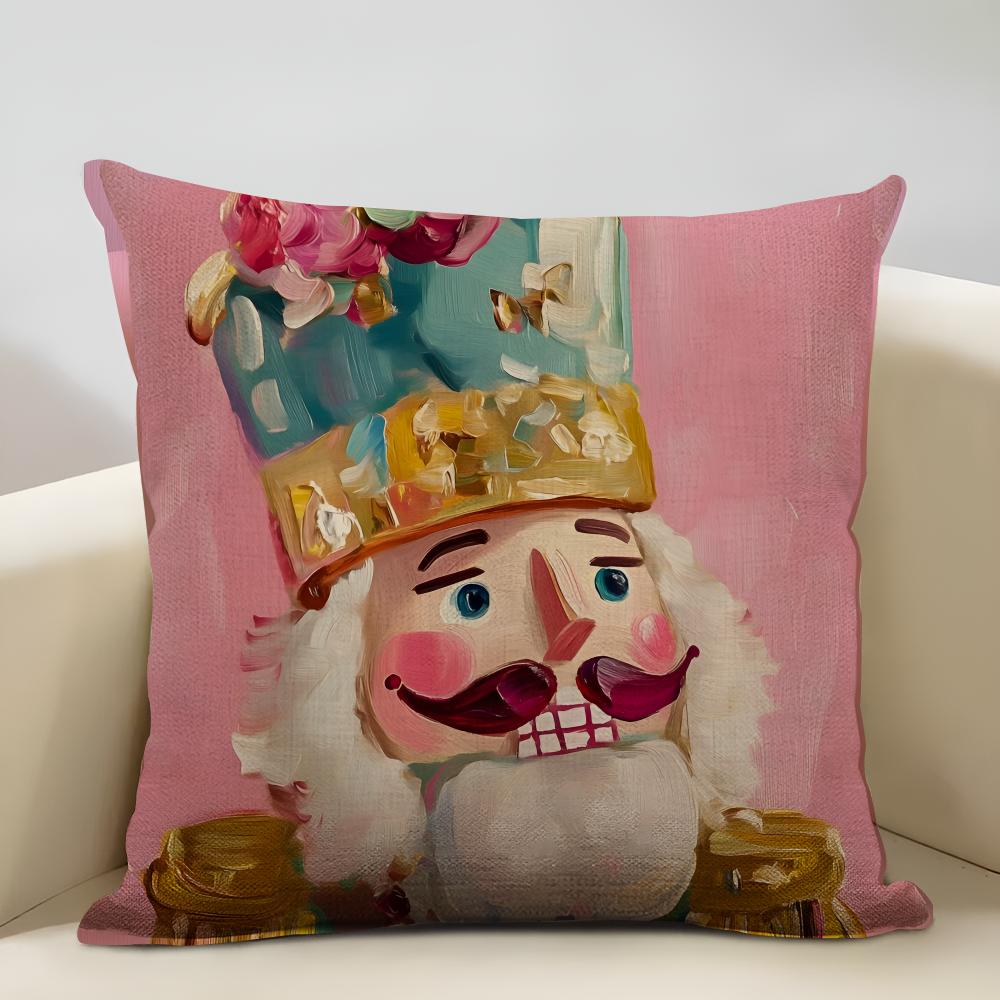 Nutcracker Cartoon Cushion Cover Household Decoration Linen Sofa Cushion Cover: Skin-Friendly & Breathable With Invisible Zipper