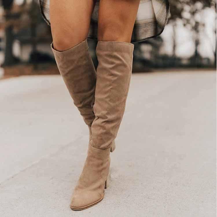 Large Size Autumn And Winter Pointed Thick Heel Side Zipper Martin Boots Women'S European And American Thin Suede Women'S Boots