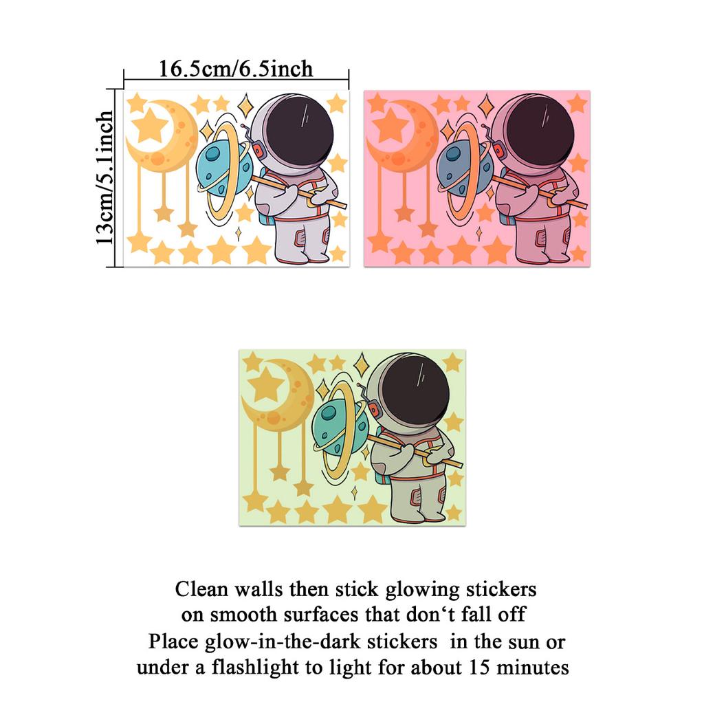 Glow In The Dark Astronaut Wall Stickers Kids Room Decor Luminous Planet Cartoon Cat Decals Rainbow Home Decor Switch Stickers