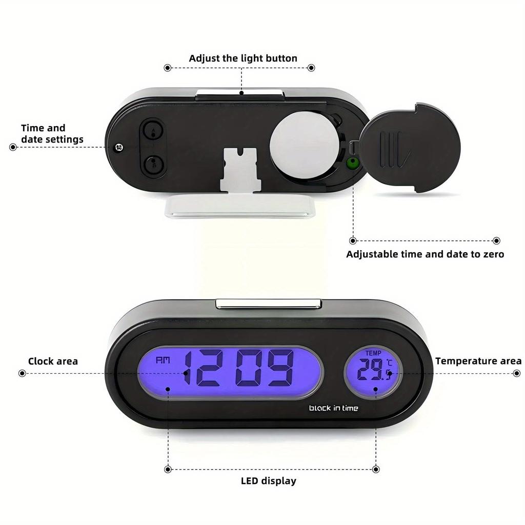 Smart Car Dashboard Thermometer Clock - Auto-Dimming Digital Display with Motion Sensor & Temperature Monitor