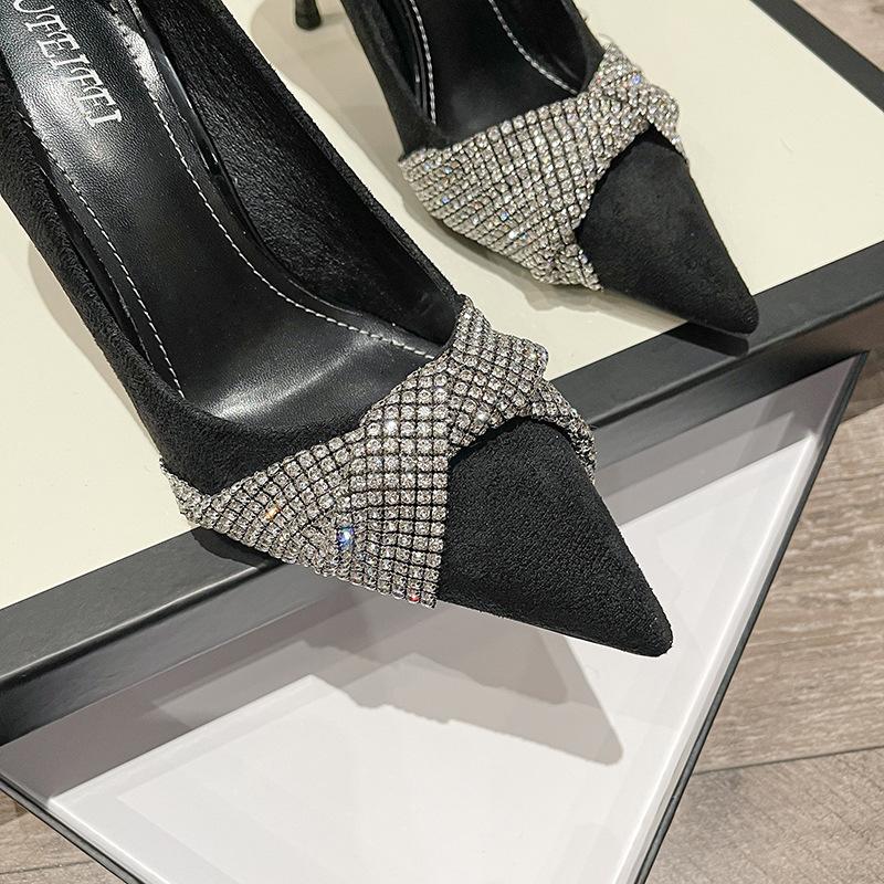 Fashion 2025 High Quality Women's Shoes Fashion High Heels Bright Embellished Bow Slingback Mules Pointed Toe Stiletto Satin Shoes