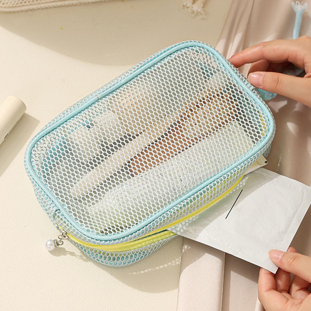 Makeup Pouch Mesh Cosmetic Bag Travel Makeup Organizer Breathable Zippered Toiletry Pouch with Lanyard Portable Storage Pouch