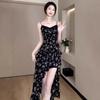 Temperament black floral suspender dress children's summer new seaside vacation style long dress summer wear
