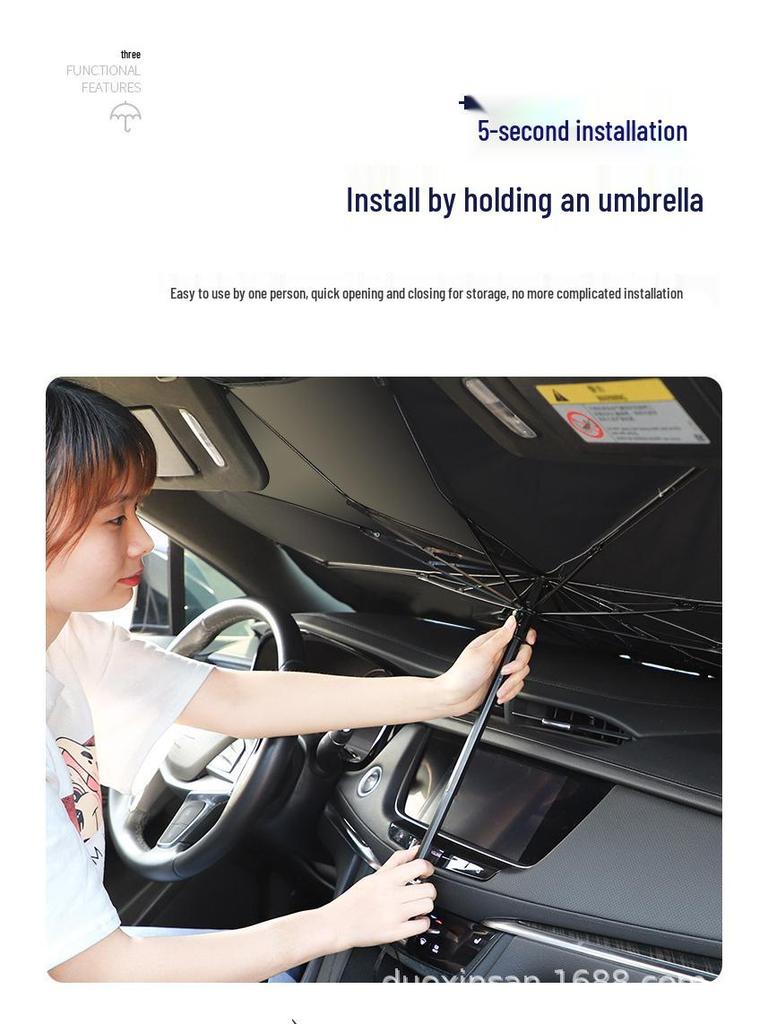 Umbrella-Style Car Sunshade: Folding Heat Insulation for Front Windshield