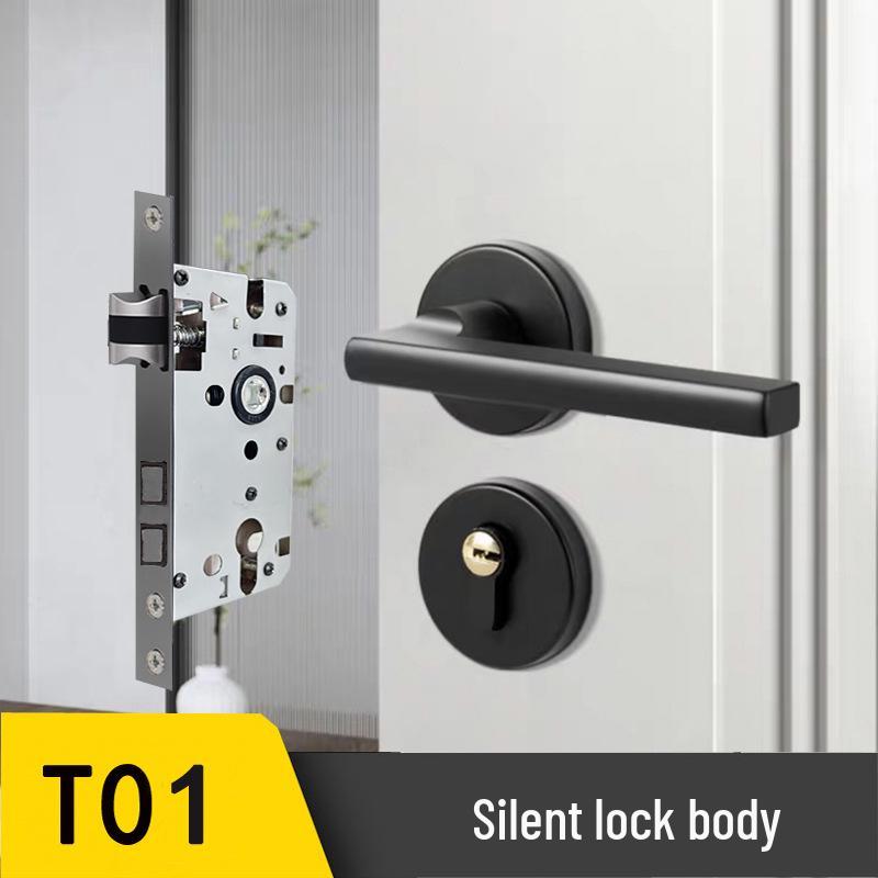Black Magnetic Door Lock with Silent Handle for Bedroom