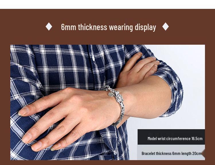 Men's Retro Thai Dragon Bracelet - Distressed Silver, Dragon Head & Bone Chain, Hip-Hop Style