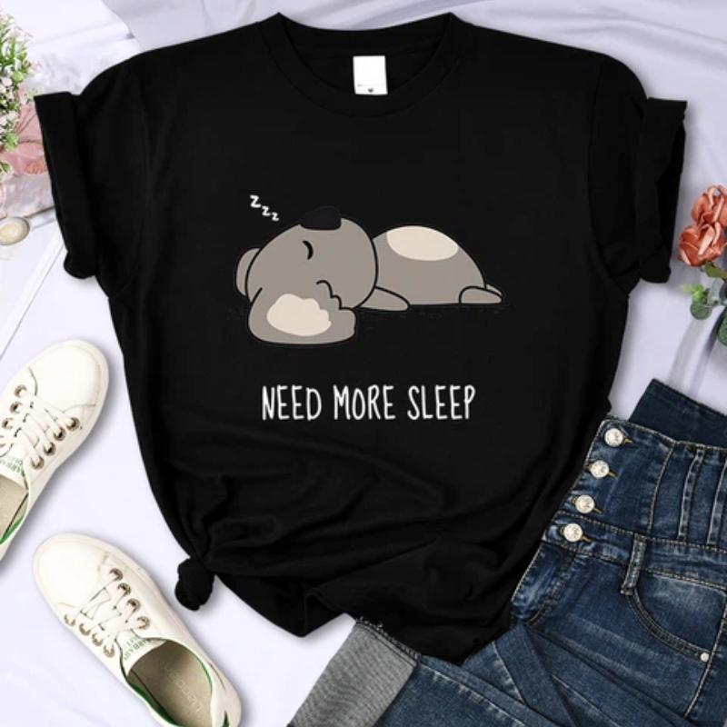 Need More Sleep Cartoons Bear Women T-Shirt Street All-math Tops Fashion Hip Hop Casual Clothing Personality Female Short Sleeve