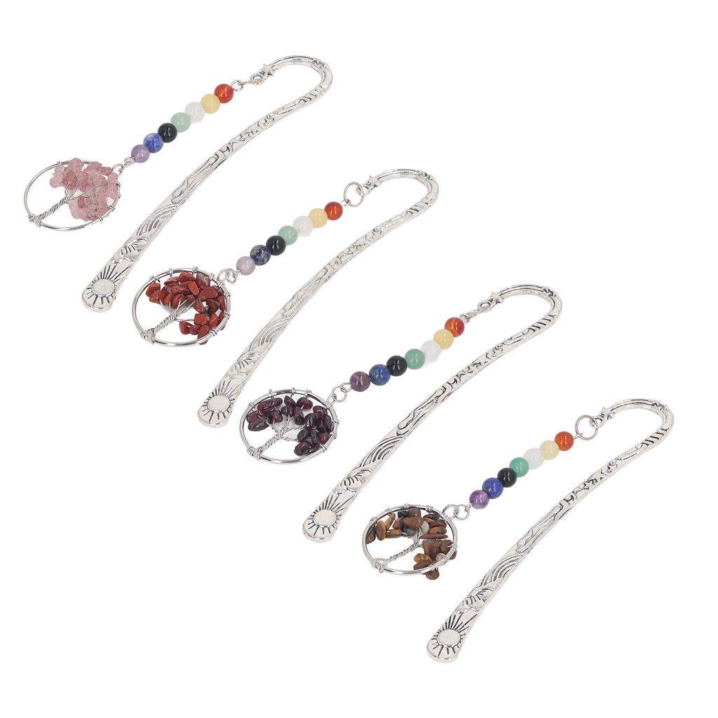 Stone Tree Bookmark Decorative Exquisite Healing 7 Chakra Metal Bookmark for Teacher Students Women