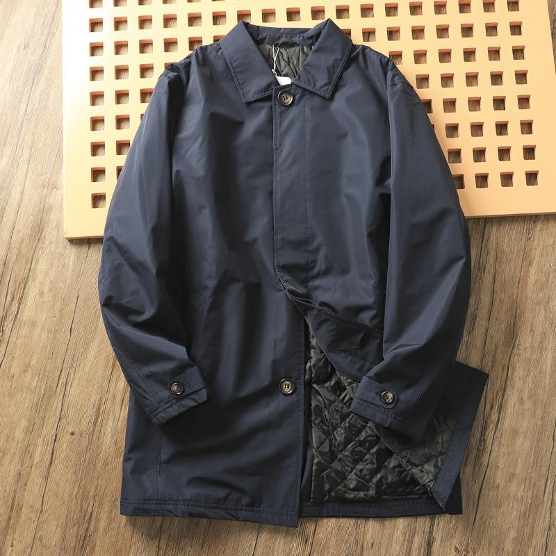 Men's Elegant Windbreaker Simple Jacket Warmth Winter Medium Length Lapel Trench Coat Button Up