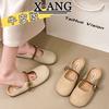 Leather bag head half slippers women's summer wear 2025 new soft sole one pedal lazy single shoes Mary Jane shoes