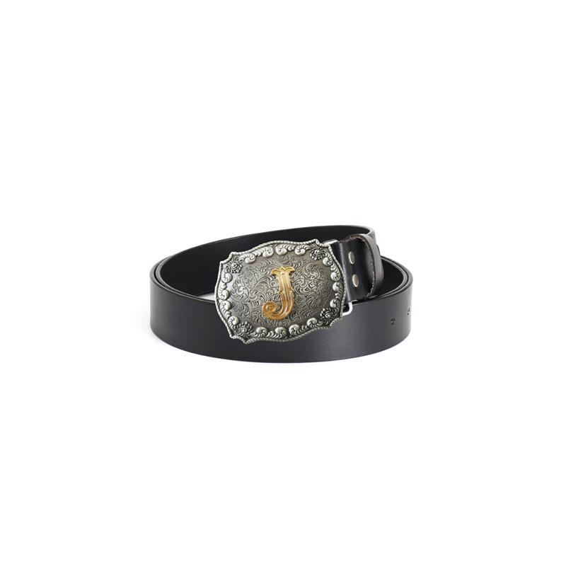 Men s Fashionable Western Cowboy Leather Belt with Letter J Buckle 95 cm