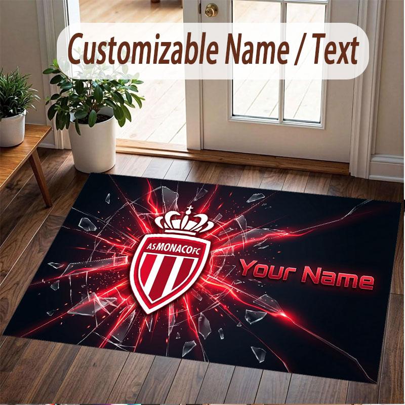 Custom Rug Monaco FC Pattern Print Name Text Soft Non‑Slip Floor Carpet for Home Indoor Decoration