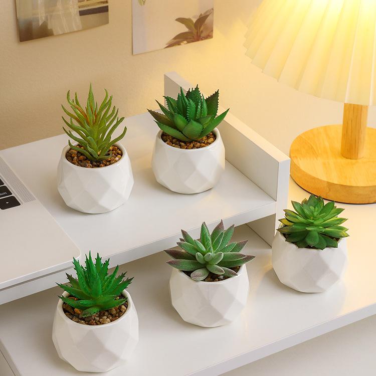 Small Indoor Potted Succulent - Artificial Green Plant Ornament for Home, Office, or Desktop Decor