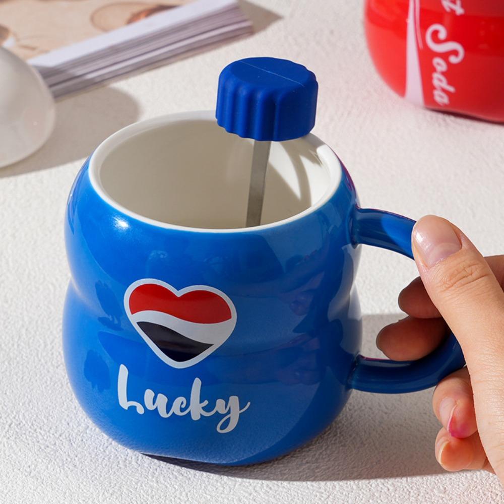 Ceramic Cup with Lid and Spoon Creative Personality Internet Celebrity Mug Drink Cute Water Cup High Value Large Capacity Cup