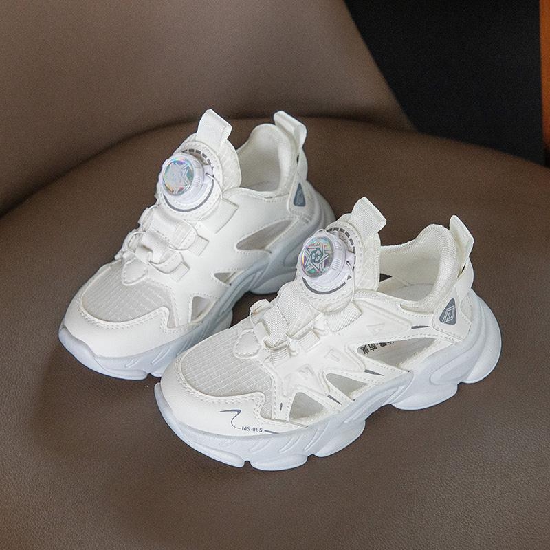 

Kids Sports Sandals Hollowed-out Mesh Breathable Students Running Shoes for Summer 2025 New Boys Girls Sneakers Rotating Button 26 белый