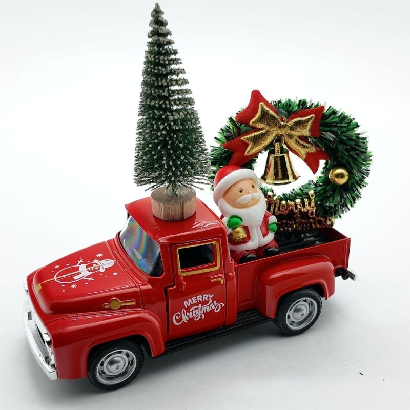 Christmas Farmhouse Truck Decors Metal Farm Pickup Truck Decors with Wreath/Tree Table Centerpieces Home Decoration