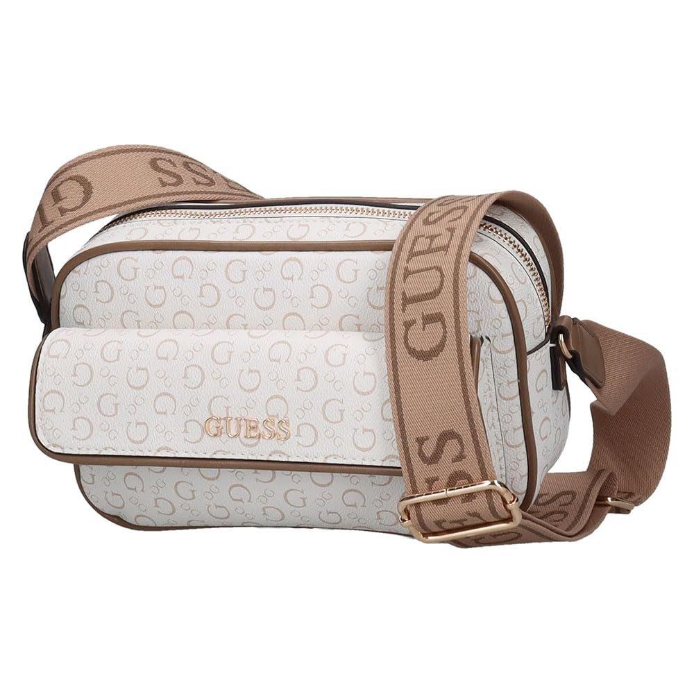 GUESS Erin Mini Crossbody Top Zip Shoulder Bag SG172770 White Monogram Pattern with Logo Strap
