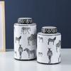 Geometric Stripe Storage Jar with Lid, Ceramic Vase, Candy Jar, Desktop Ornament Storage Container, Home Decoration Crafts