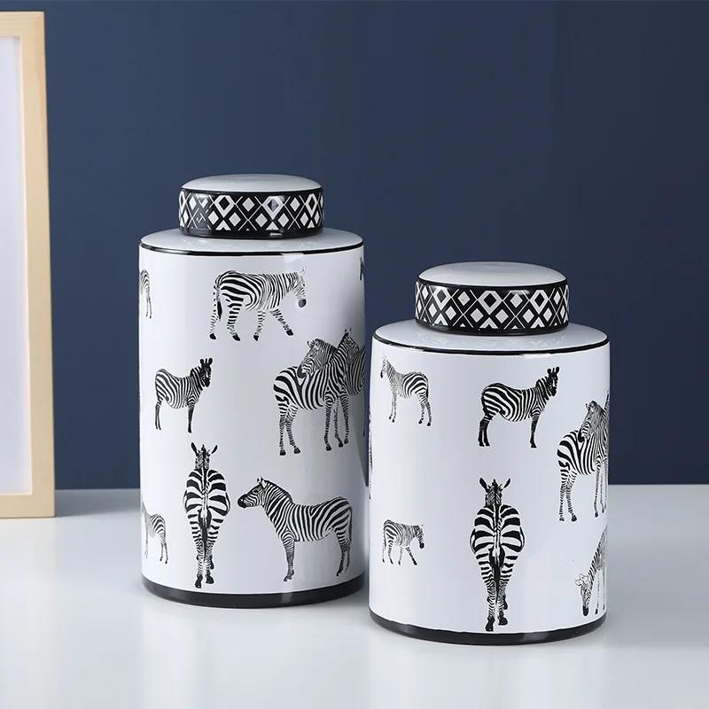 Geometric Stripe Storage Jar with Lid, Ceramic Vase, Candy Jar, Desktop Ornament Storage Container, Home Decoration Crafts