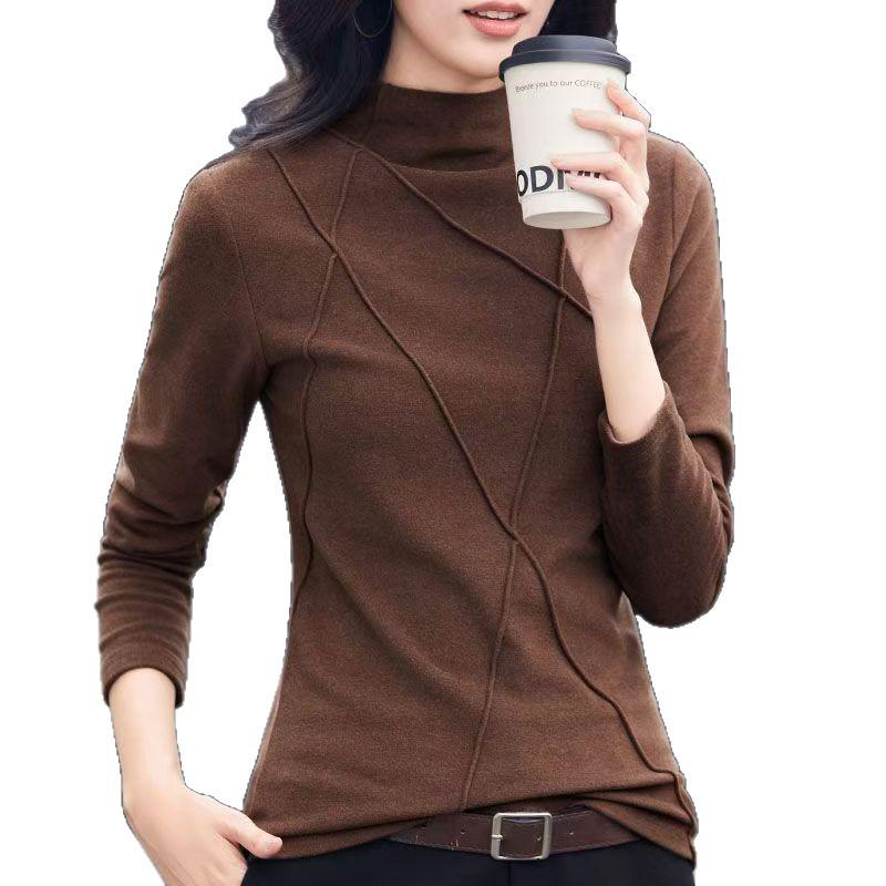 Threaded Fleece: Stylish Korean-Style Slimming Base Layer Top with Half-High Collar for Autumn/Winter