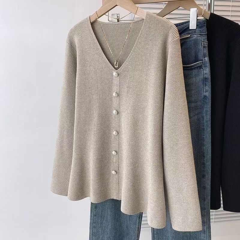 Fashion Autumn Winter Long Sleeve Knitted Sweater Women Pullovers Casual V-Neck Black Knit Women Sweater Pullover Tops JJ58