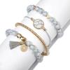 4 Piece Set Women Creative Turquoise Tassel Round Stone Bracelets Fashionable Trendy Style High End Feel Bracelet Accessories