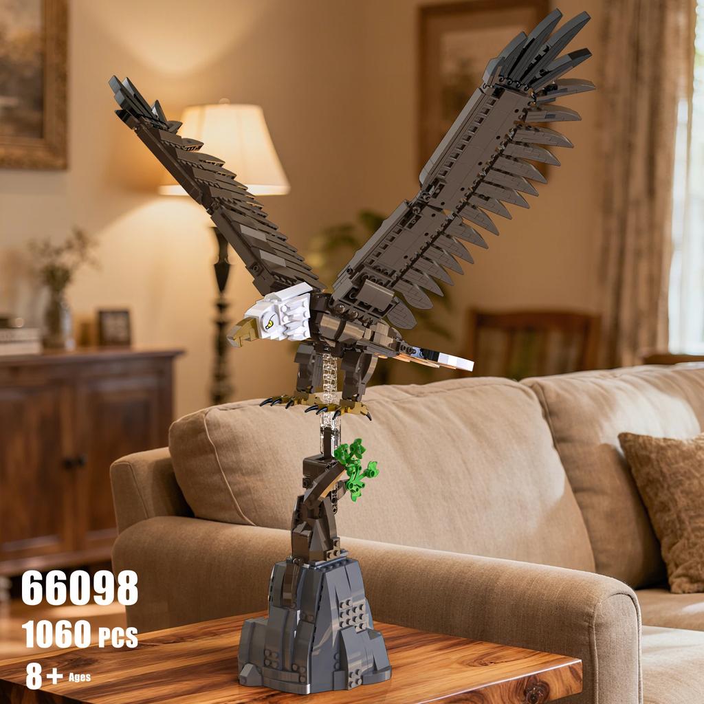 Non-Toxic 1060Pcs Bald Eagle Building Blocks Soaring Eagle Animal Model Bricks Creative Desktop Ornaments Kids Diy Toy Holiday Gifts