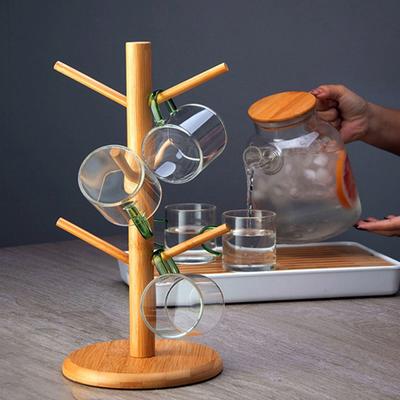 1PCS Multifunctional Bamboo Storage Rack Entryway Key Mug Drainage Shelf Storage Coffee & Tea Cup Holder Glass Mug Hanging Shelf