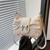 Soft Square Pleated Handbag Underarm Bow  Armpit Bag Sweet Bowknot Shoulder Bag  Outdoor