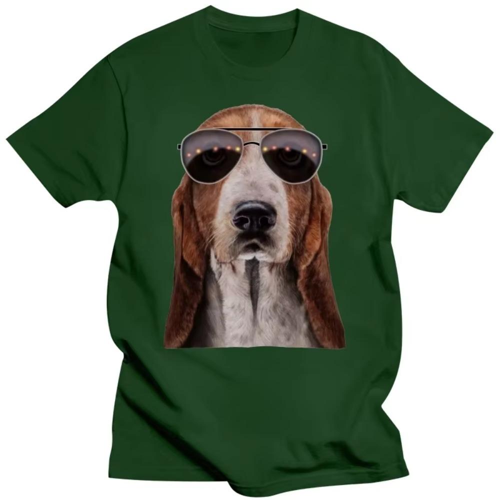 Funny Basset Hound Dog Wearing Sunglass T Shirts Graphic Cotton Streetwear Short Sleeve Birthday Gifts Summer Style T-shirt