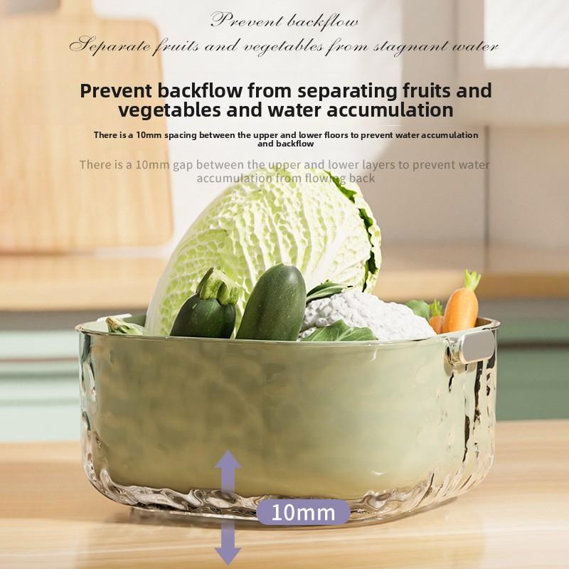 Double layer Vegetable Washing Basket Six piece Set, Multifunctional Plastic Basket for Kitchen and Living Room