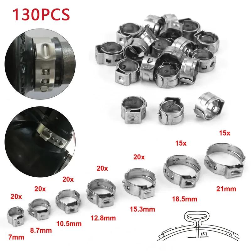 

130pcs Stainless Steel Single Ear Stepless Hose Clamps Assortment Box Kit OR 1 Plier for Crimp Pinch Rings Securing Pipe Hose ONLY 1 plier