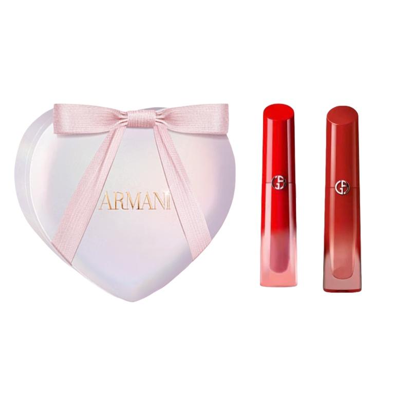 Набор макияжа Armani Водяная губная помада-тинт, двойной блеск для губ, лимитированная подарочная коробка, набор губных помад, легко наносится Водяная губная помада-тинт #166 + Водяная губная помада-тинт #400 красный