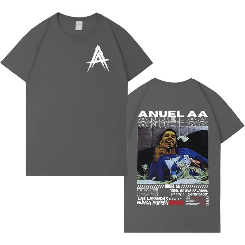 Rapper Anuel AA Real Hasta La Muerte 2025 Double Sided Print Harajuku T Shirts Men Women Fashion Tshirt Oversized Cozy Tshirts